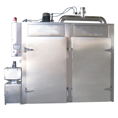 Automatic sausage and bacon smoking oven with programmable drying, baking, and smoking cycles.