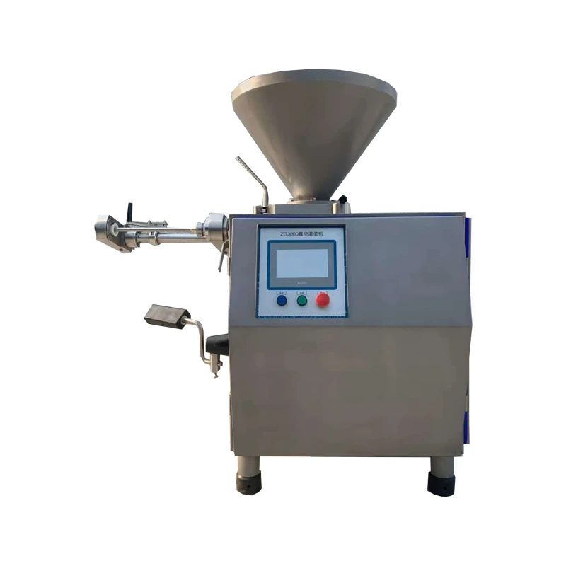 Industrial vacuum sausage stuffer machine ensuring air-free and dense meat filling for premium sausages.