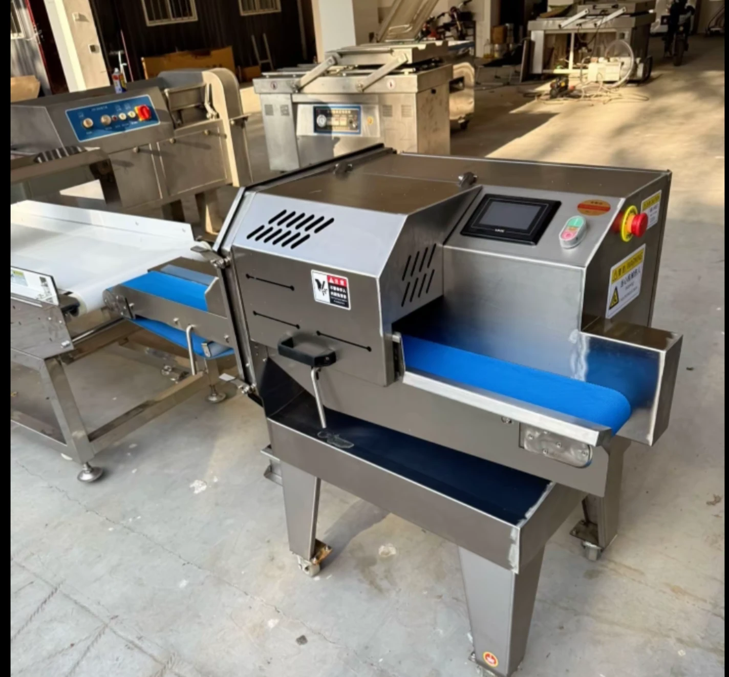 PLC touch screen meat slicing equipment allowing easy adjustment of cutting thickness.