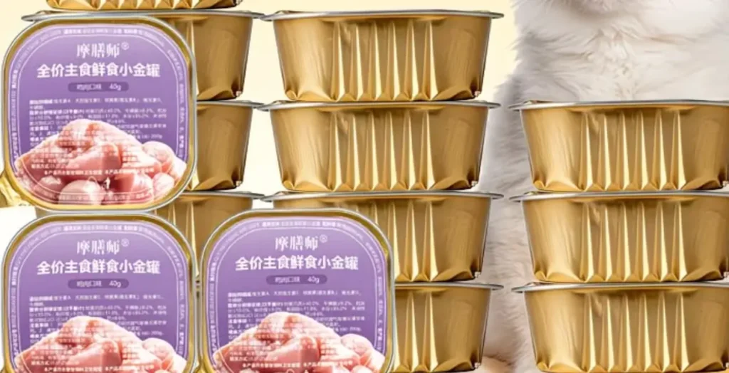 Cat food cans produced by the bone and meat separator