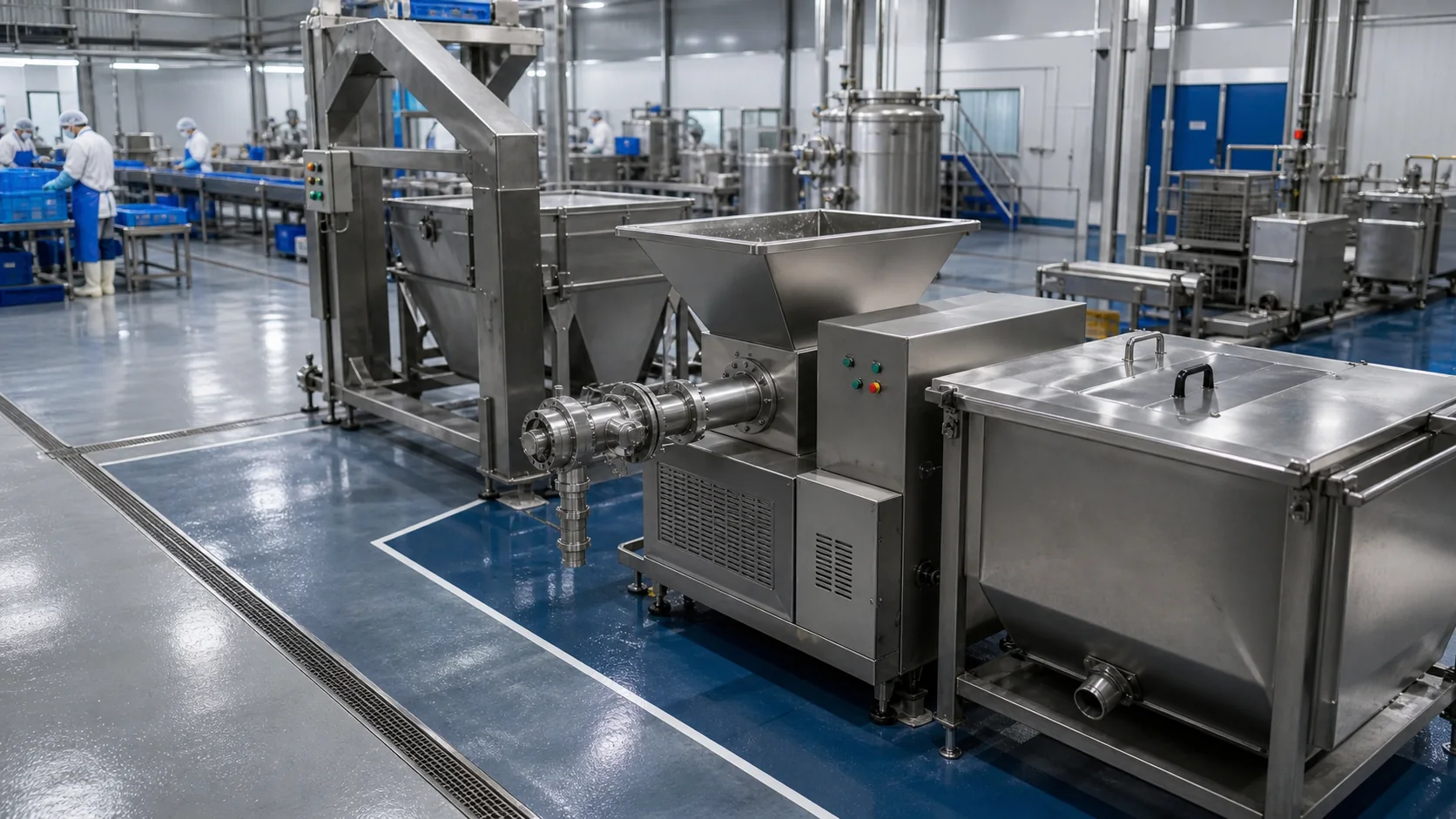 MDM meat mechanical separation cell in a poultry processing factory