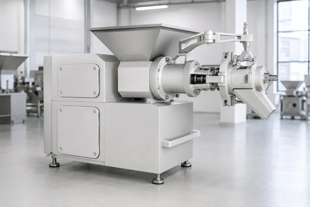 Meat bone separator machine in a clean showroom for parts inspection